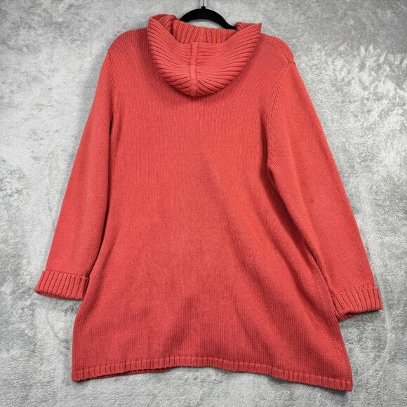 Y2K Coral Hooded Cardigan Jacket Full Zip Cotton Knit Retro Coastal Grandmacore - Picture 5 of 10